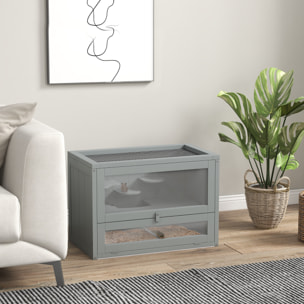 Jaula para Hámster de Madera de 2 Niveles Casa para Animales Pequeños con Plataformas Escaleras 60x35x42 cm Gris