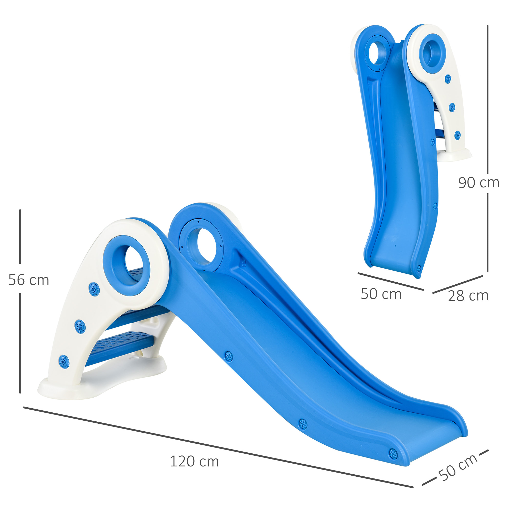 Toboggan enfant pliable 3 à 6 ans usage intérieur extérieur dim. 120L x 50l x 56H cm HDPE bleu