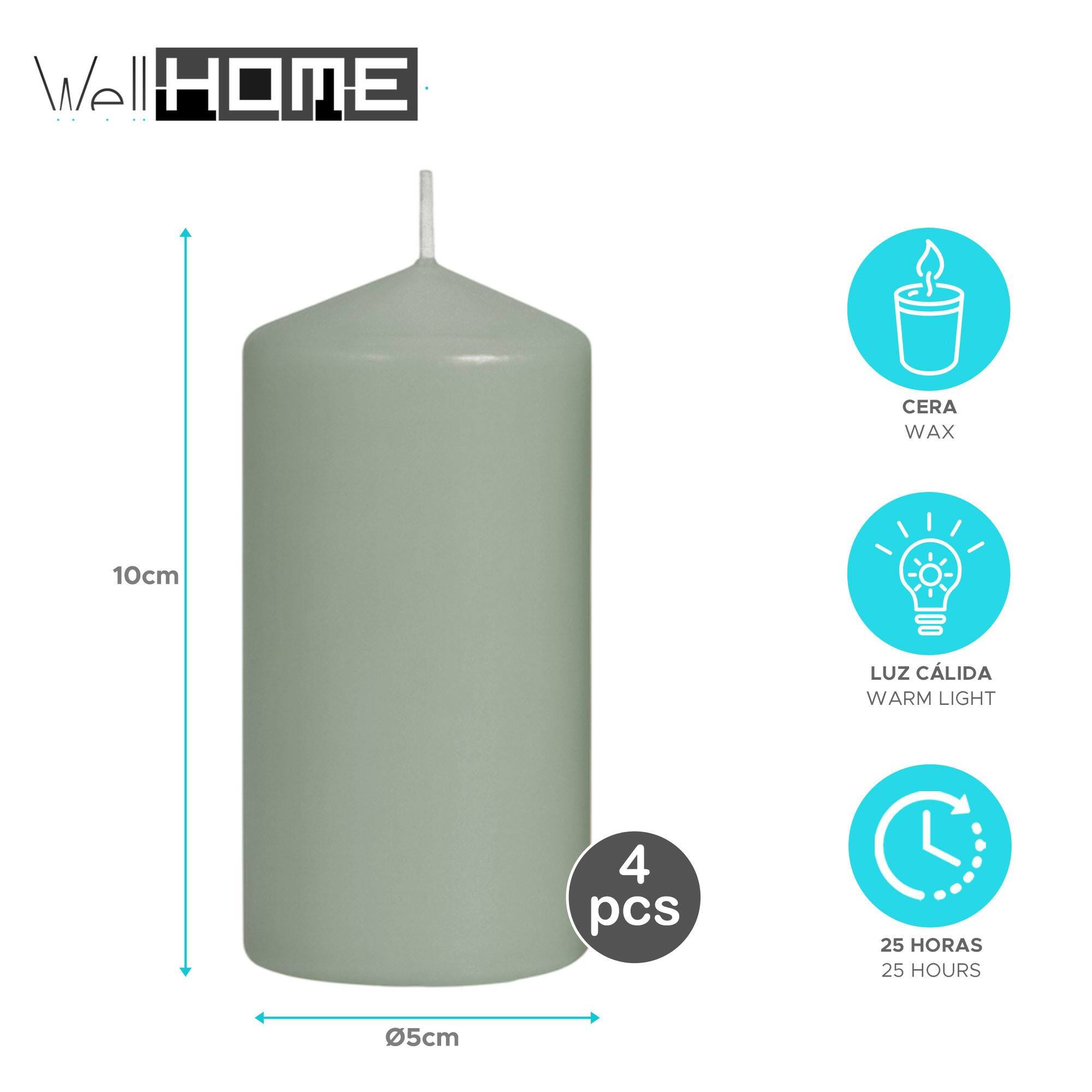 Set de 4 velas de cera en color menta ø5x10cm y 25h de combustión