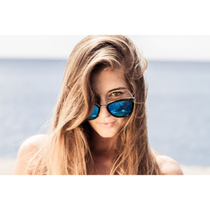 Gafas de sol PALO ALTO SEATTLE - De metal negro brillante y plateado brillante / Plana revo pc azul cielo real