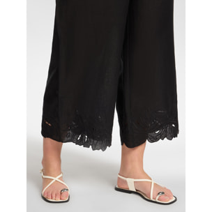 Elena Mirò - Pantalones de lino con bordes bordados - Negro