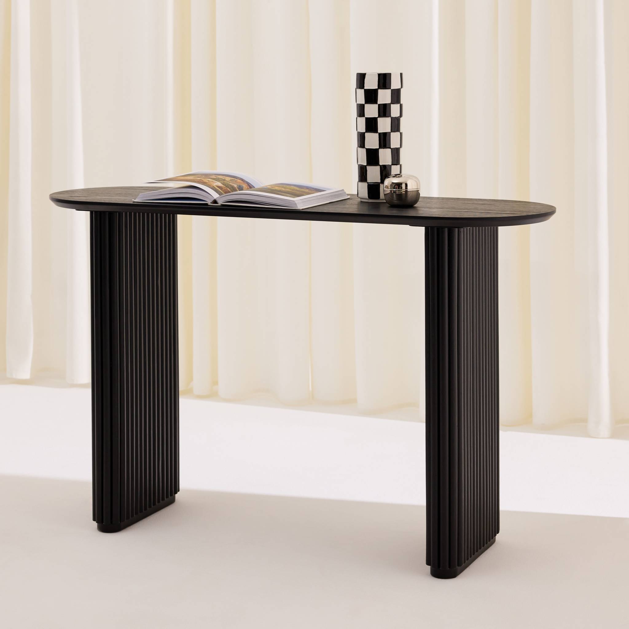Console ovale bois d'hévéa placage chêne GABRIELLE
