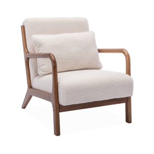Banquette 2 places + Fauteuil bouclette en bois d'hévéa teinté noyer clair