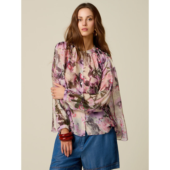 Oltre - Blusa de voile mezcla de seda estampada - Rosa