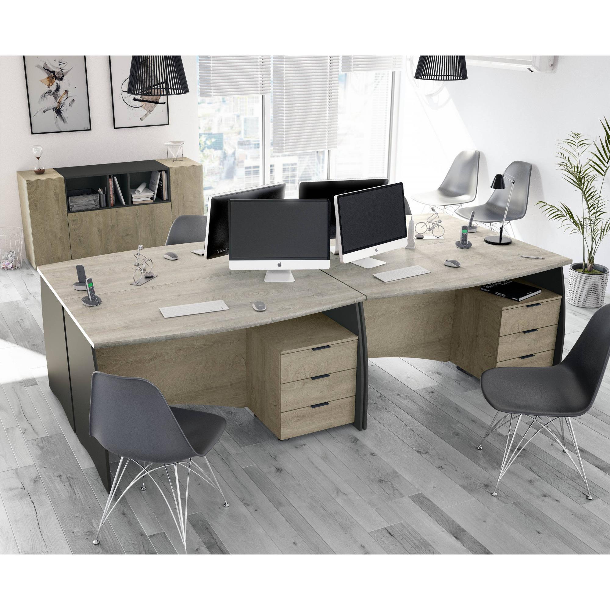 Scrivania Carrollton, Scrittoio da ufficio, Tavolo da studio porta PC con 3 cassetti, cm 136x67h74, Rovere e Antracite