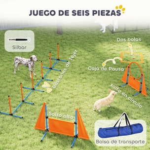 Set de Entrenamiento de Agilidad para Perros de 6 Piezas Juego de Agilidad para Perros con Piquetes para Slalom Zona de Reposo Valla Anillo de Salto y Pelotas Naranja