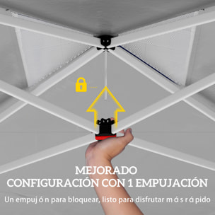 Carpa Plegable 3x3 m, Pop-up, Cenador Pabellón de Jardín con Ventilación Superior, Bloqueo Central, UPF50+, Altura Ajustable 3 Niveles, Bolsa Transporte con Ruedas, Sacos de Arena, Gris