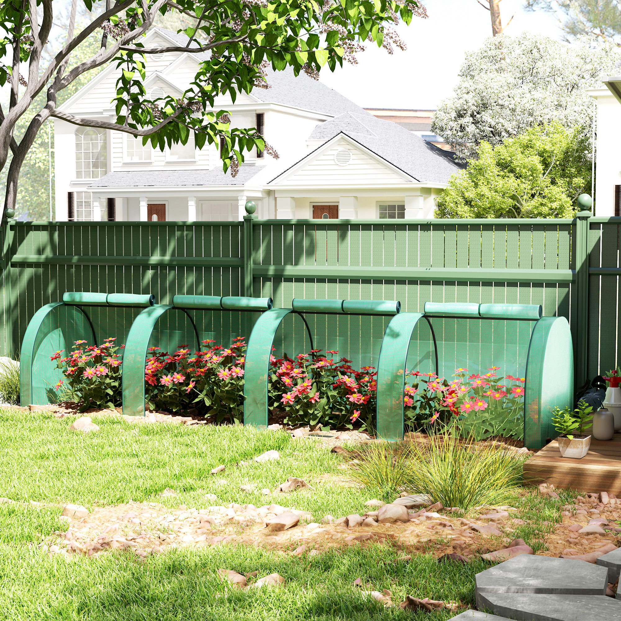 Invernadero Pequeño 395x100x80 cm Invernadero de Jardín con 4 Ventanas Enrollables Marco de Acero para Cultivos Plantas Flores Verde