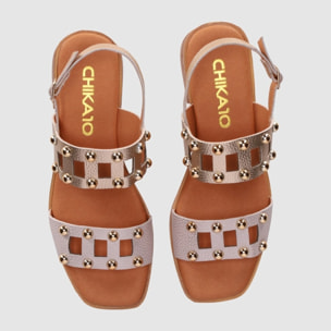 Sandalias de Piel - Multi-Platino - Tacón: 4 cm