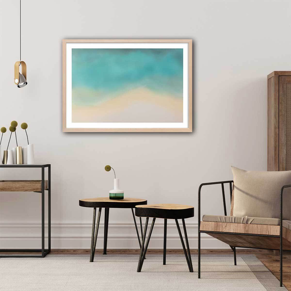 Poster abstrait seaside Affiche + cadre en bois - Chêne