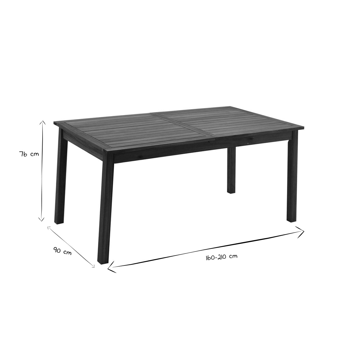 Table de jardin extensible rallonges intégrées en bois massif L160-210 cm MAYEL
