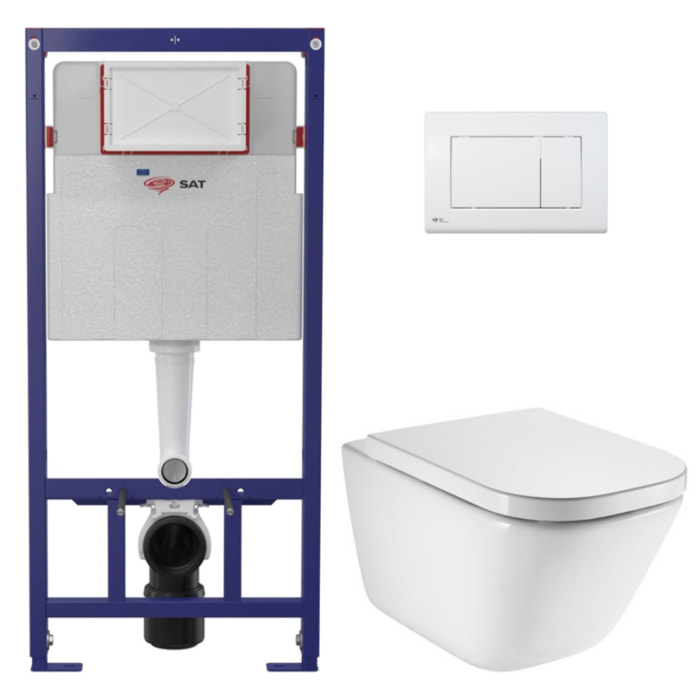 Pack WC bâti-support ECO 2L Swiss Aqua Technologies + WC suspendu avec abattant SoftClose Roca + plaque blanche (STEROGAWR01-FR)