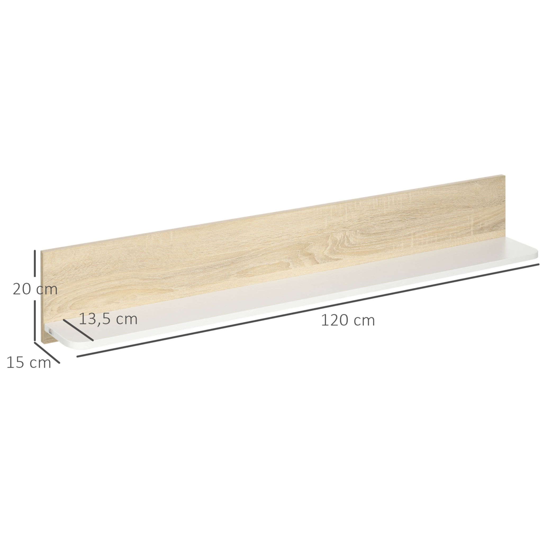 Estante Flotante Estantería de Pared de Madera Balda de Pared para Salón Dormitorio Pasillo Cocina Baño 120x15x20 cm Roble y Blanco