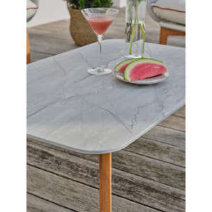 CUZCO - Salon bas de jardin 5 pl en alu imitation bois et corde tissée