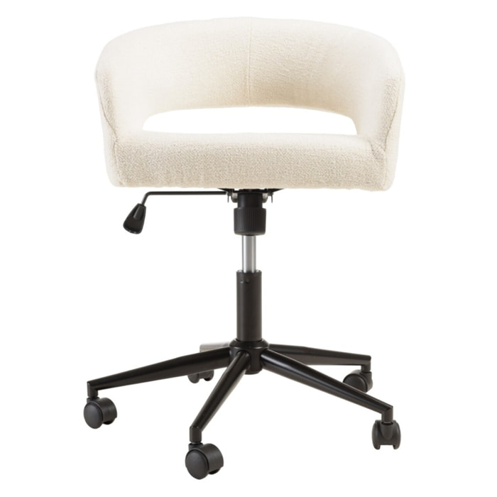 MINA - Chaise de bureau à roulettes en tissu écru dossier ouvert