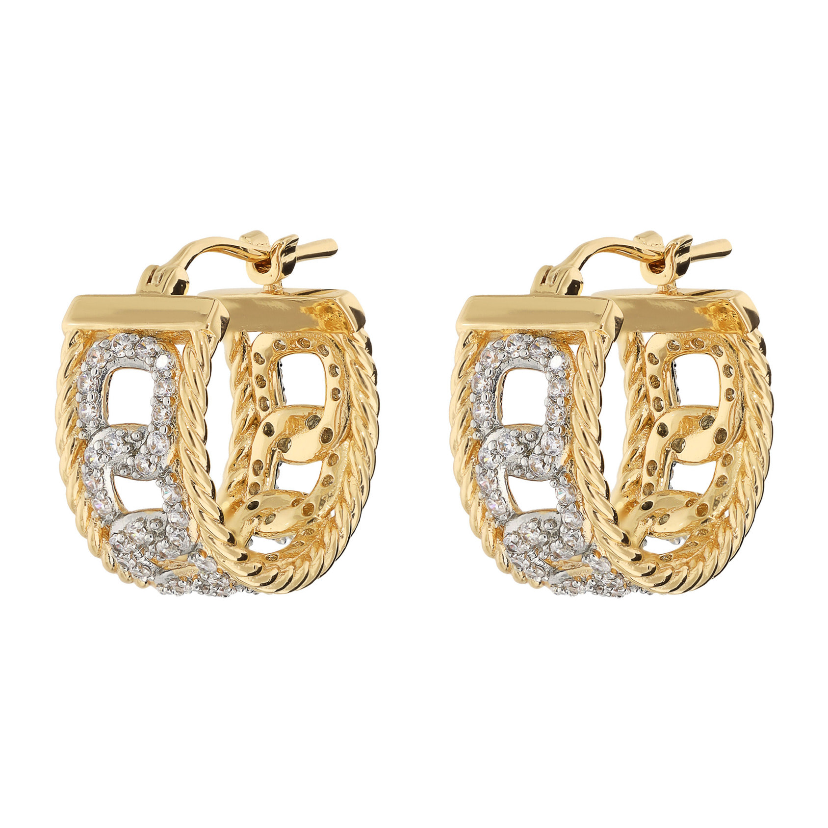 Orecchini a Cerchio Texture Golden con Pavé di Cubic Zirconia