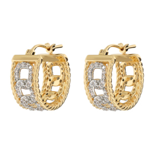 Orecchini a Cerchio Texture Golden con Pavé di Cubic Zirconia