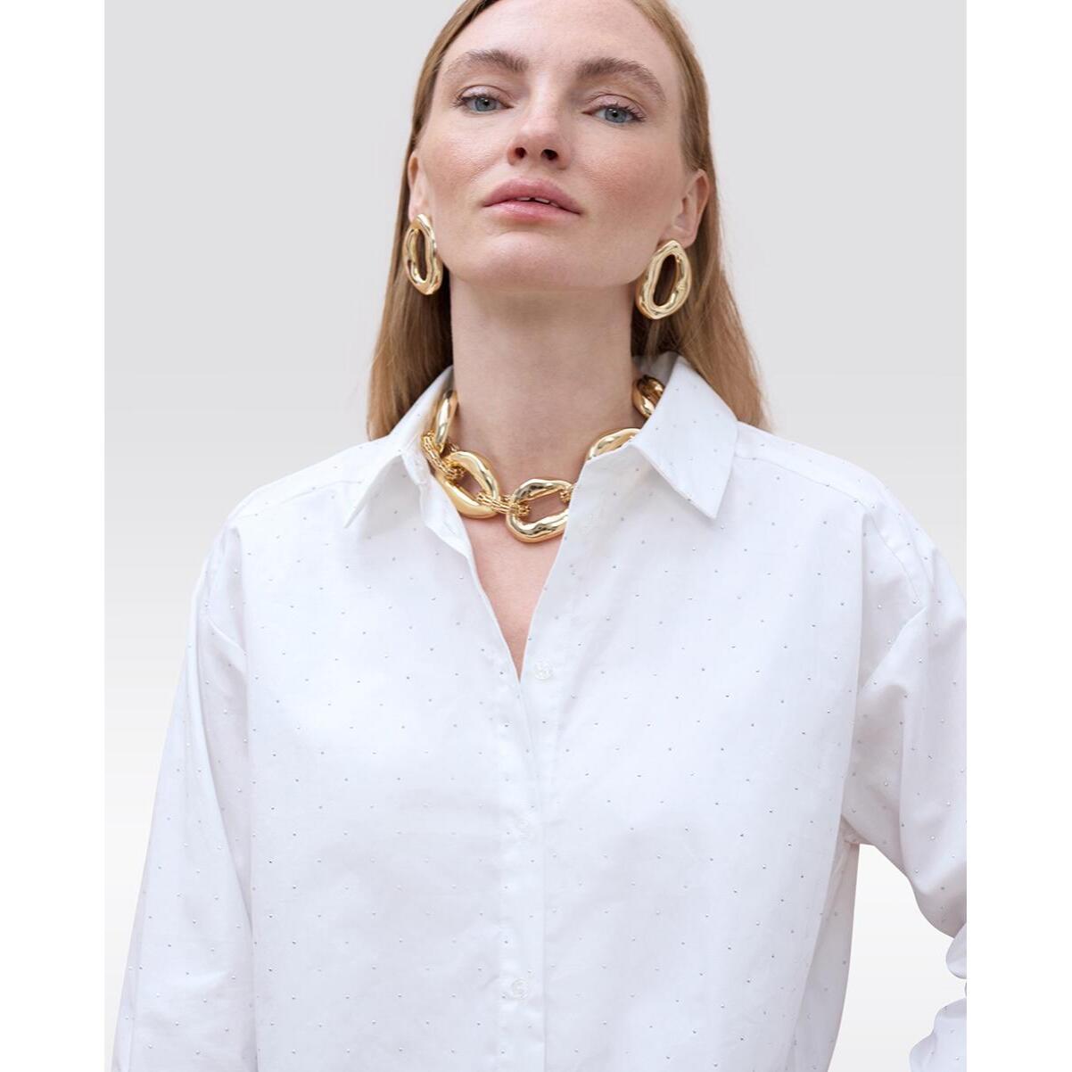 Camicia in popeline con dettagli in strass