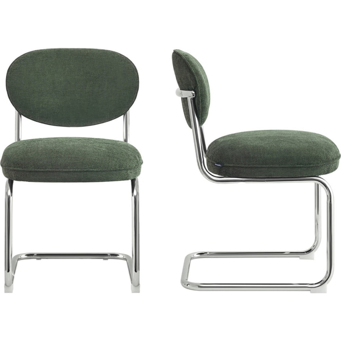 Lot de 2 chaises de salle à manger chromées en tissu chenille - LOU