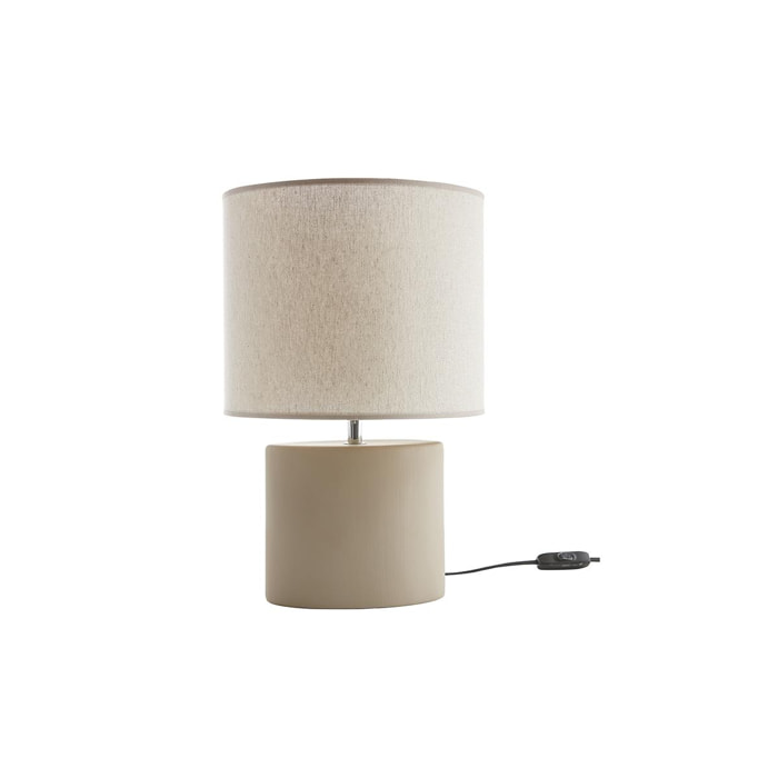 Lampe à poser en céramique taupe mat et abat-jour en lin naturel TIGA