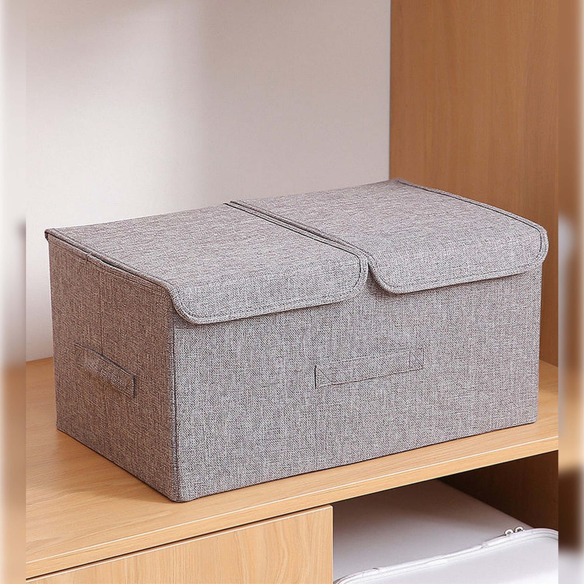 Caja de almacenamiento de ropa de tela plegable con tapa color gris 36l joybos