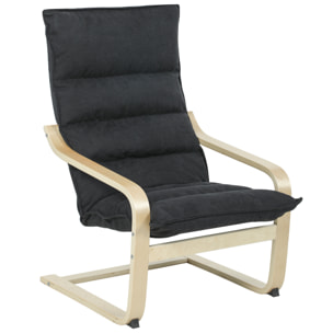 Sillón de Salón Moderno Butaca de Salón con Respaldo Alto Reposabrazos y Patas de Madera Tapizado en Terciopelo Butaca para Dormitorio Sala de Estar Negro