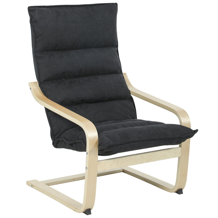 Sillón de Salón Moderno Butaca de Salón con Respaldo Alto Reposabrazos y Patas de Madera Tapizado en Terciopelo Butaca para Dormitorio Sala de Estar Negro