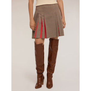 Motivi - Falda plisada de fantasía Pied de Poule - Marrón