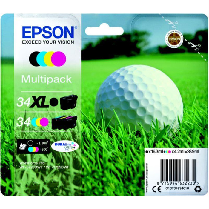 Cartouche d'encre EPSON T3479 Noir XL+C/M/J Série Balle de golf