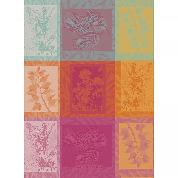 Torchon pur coton motif jacquard multicolore Mille vegetaux arc en ciel