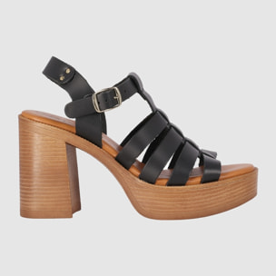 Sandalias de Piel - Negro - Tacón: 9 cm
