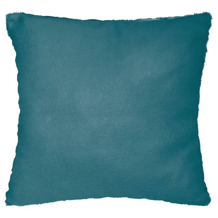 Coussin - effet fourrure - bleu canard - 45x45 cm