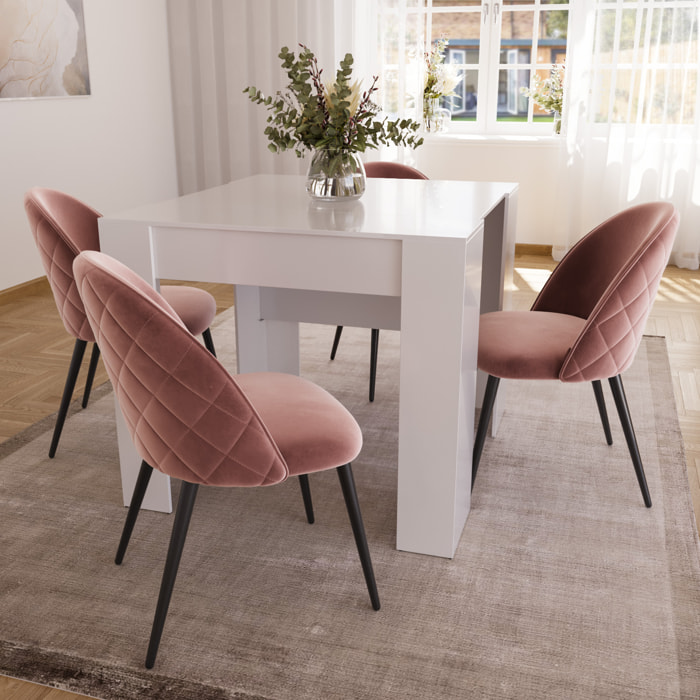 Set di 4 Sedie Imbottite Da Pranzo In Velluto Sedia Gambe In Metallo Nero Schienale Soggiorno Salotto Camera 43 x 47.5 x 80 Cm (Rosa)