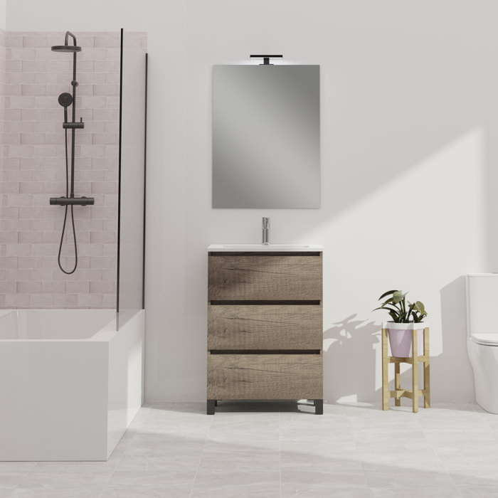 Conjunto de baño Wink | 60 cm Nebraska | Tres cajones | Lavabo encastrado | No incluye espejo | Mueble montado | Alday