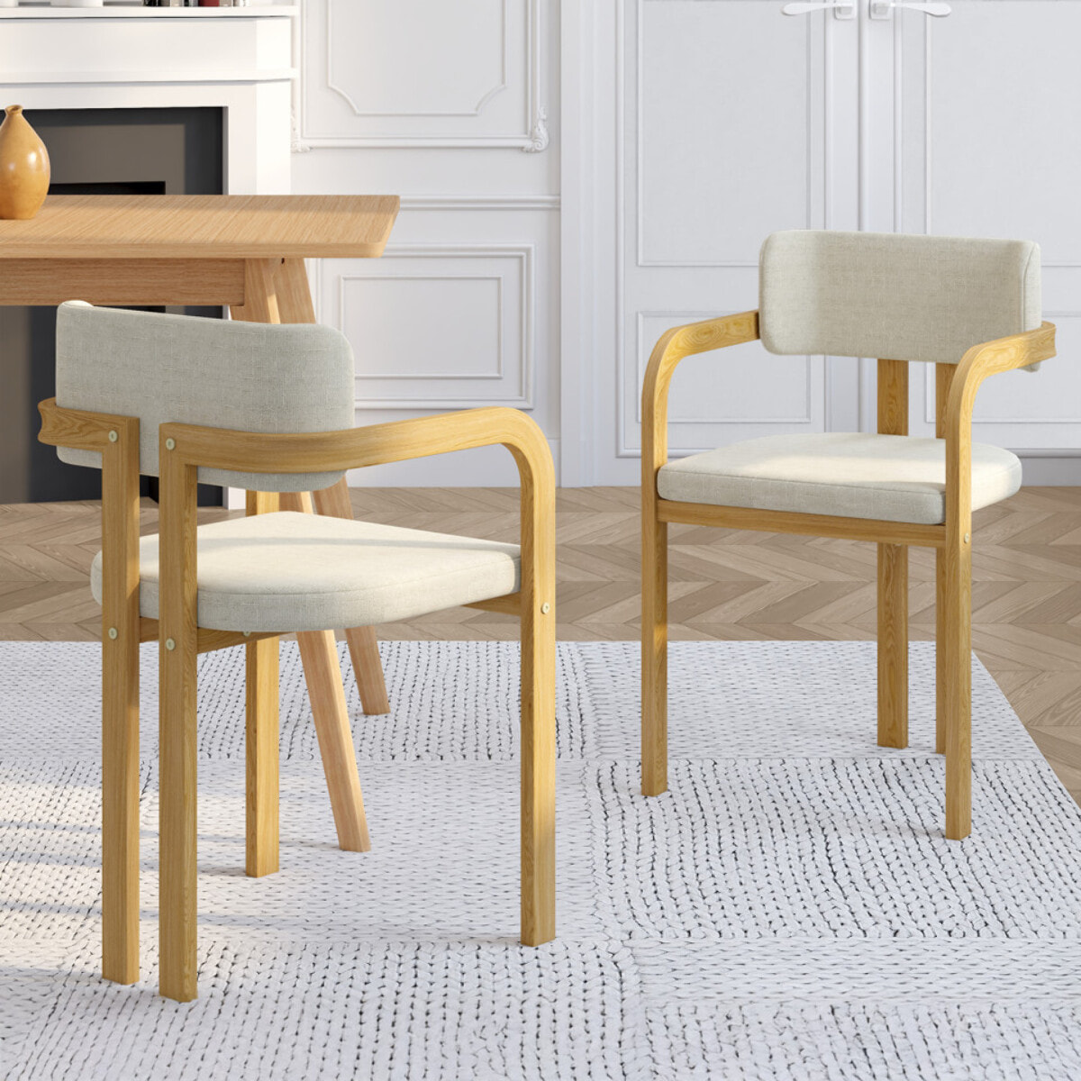 Chaises Elsa avec accoudoirs en tissu beige et pieds métal - lot de 2