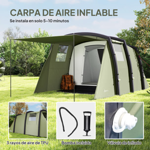 Tienda de Campaña Inflable Familiar Tipo Túnel para 3–6 Personas Tienda de Campaña Glamping con Vestíbulo Ventanas de Malla y Bolsa de Transporte Protección UV 50+ Impermeable Verde Oliva
