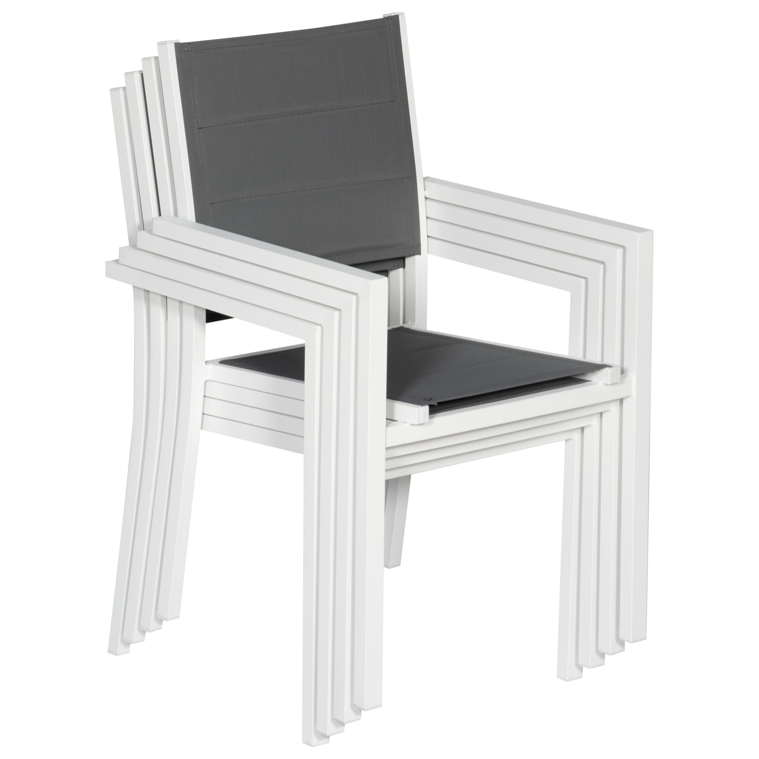 Lot de 6 chaises rembourrées en aluminium blanc - textilène gris