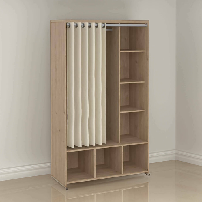 Guardaroba grande Jal, Mobile camera da letto, Cabina armadio portabiti, Armadio appendiabiti, 105x48 h180 cm, Rovere e Beige