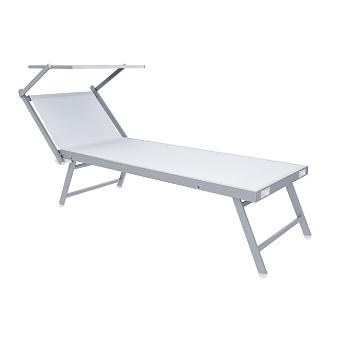 Lettino Prendisole Pieghevole Professionale in Alluminio e Tessuto Textilene Tettuccio Orientabile Parasole Sdraio Mare Spiaggia 182x60x38 cm Bianco