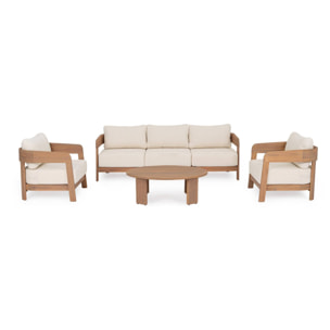 Poltrona lounge GIRONA in legno di acacia e tessuto beige