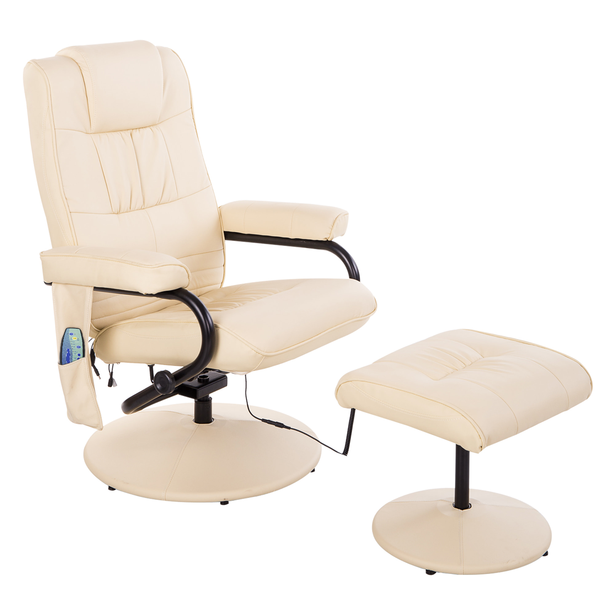 Fauteuil de massage et relaxation électrique pivotant inclinable avec repose-pied revêtement synthétique beige