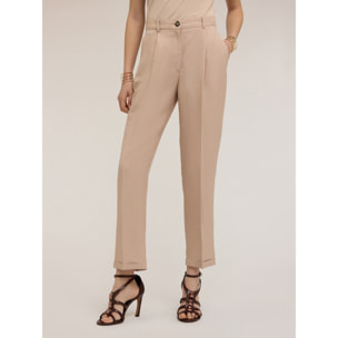 Motivi - Pantaloni regular in lino viscosa - Beige