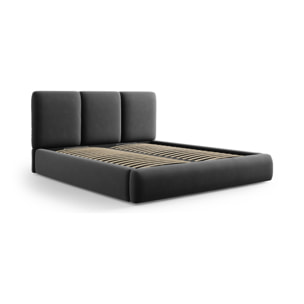 Lit coffre avec tête de lit "Nicolas" 200x200cm en velours gris foncé