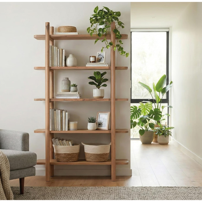 Librería de Madera de Acacia 110 Cm Estilo Rústico Moderno