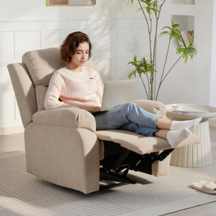 Sillón Relax Reclinable Manual, Sillón Relax Moderno, Tapizado en Tela Aspecto Lino, Reposapiés, Reposabrazos, Acolchado Grueso, Butaca Reclinable hasta 150°, Carga 120 kg, para Salón, Beige