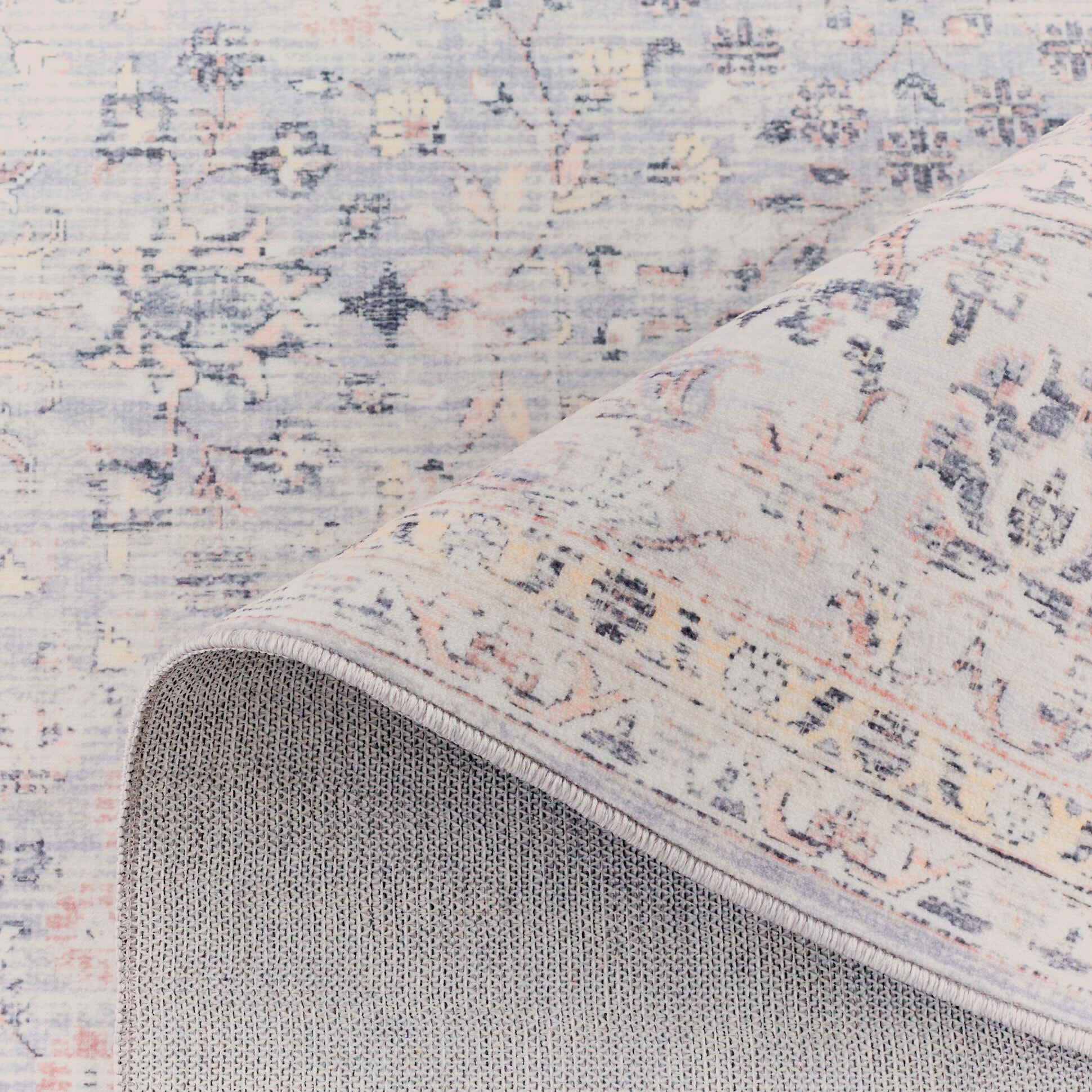 OTTOMAN - Tapis à poils courts doux à motif floral classique gris