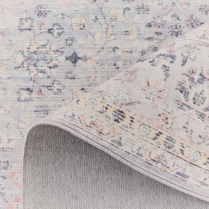 OTTOMAN - Tapis à poils courts doux à motif floral classique gris