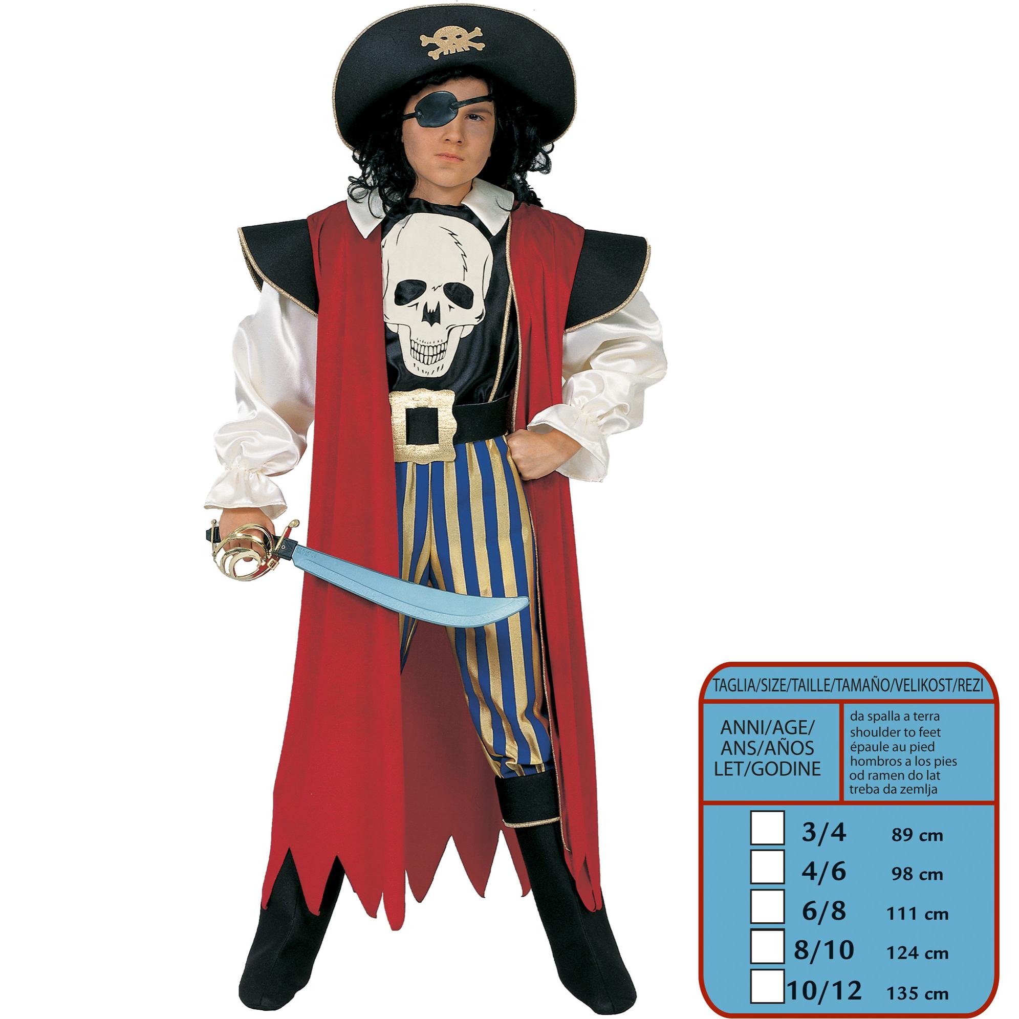 Costume Carnevale Pirata Capitano Morgan Con Cappello Benda Occhio Bambino