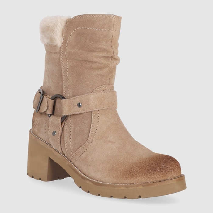 Botines de Serraje - Taupe - Tacón: 6 cm