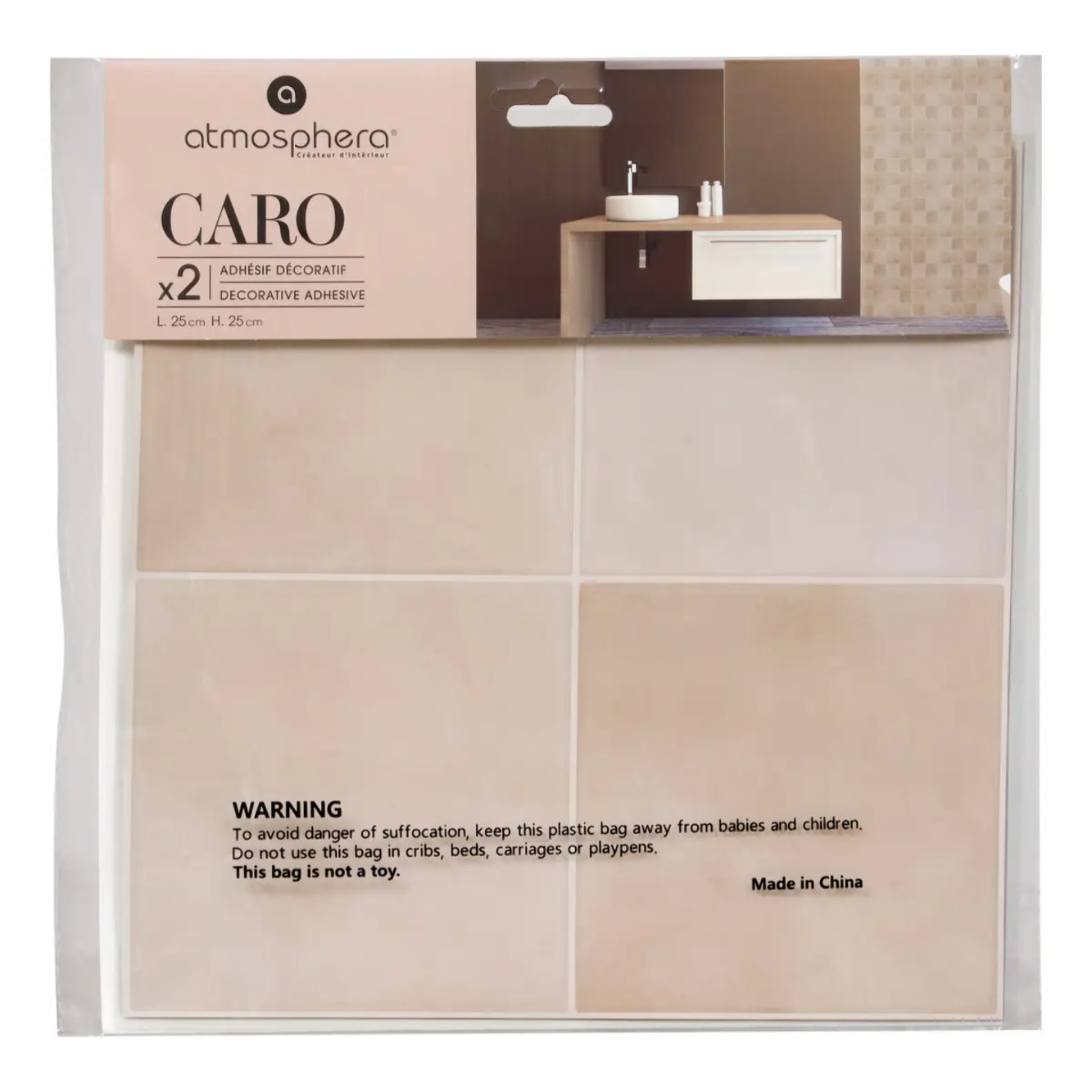 2 stickers muraux Caro carré 25x25cm beige